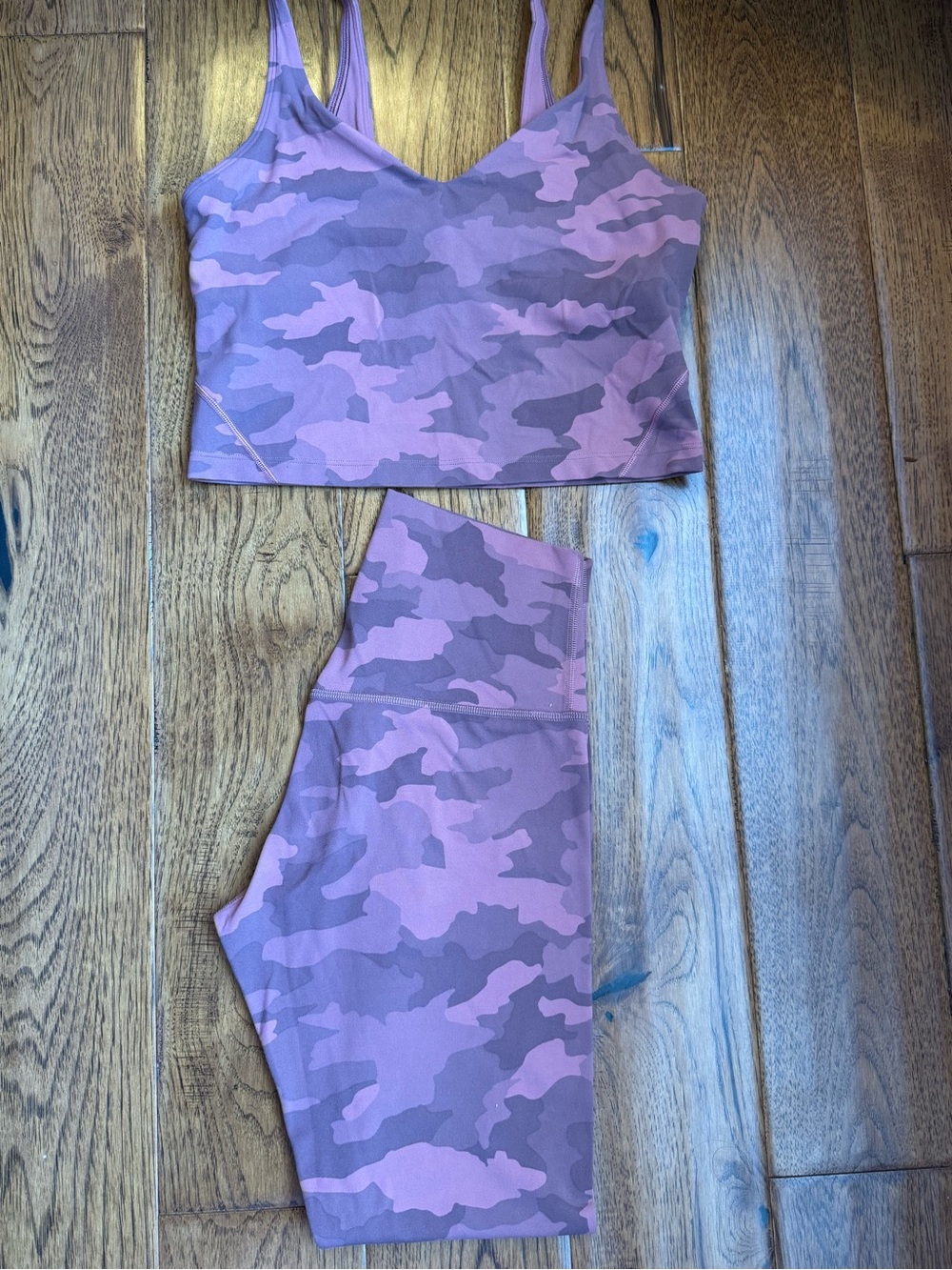 lululemon athletica Pink Purple Camo Sports Bra and Leggings Set